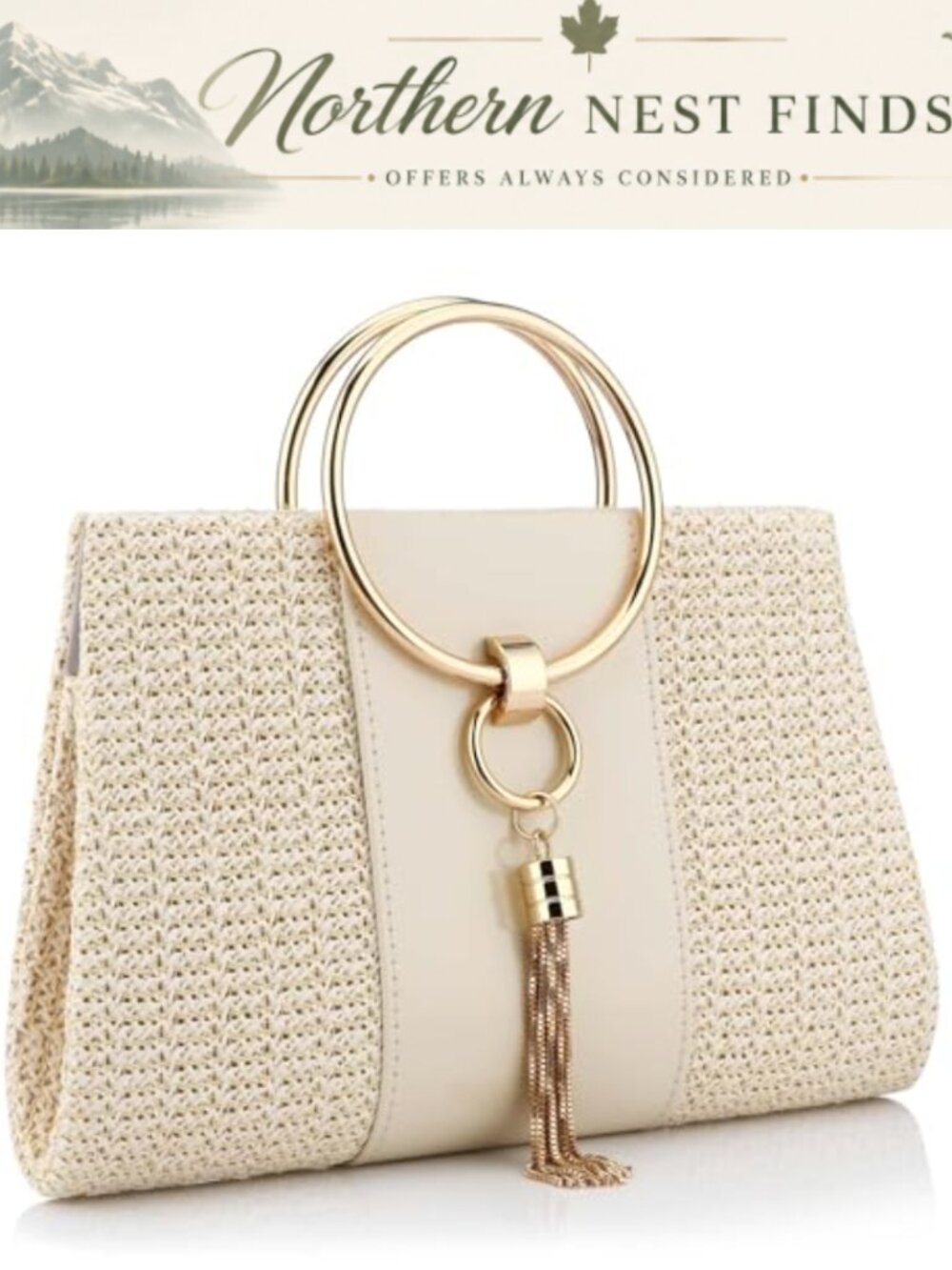 Hand-Woven Straw Clutch Evening Bag Detachable Chain Tassel Shoulder Purse